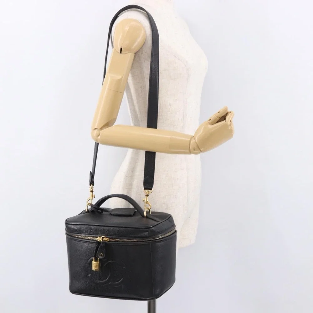 CHANEL Black Caviar Vanity Crossbody Bag with Gold Hardware
